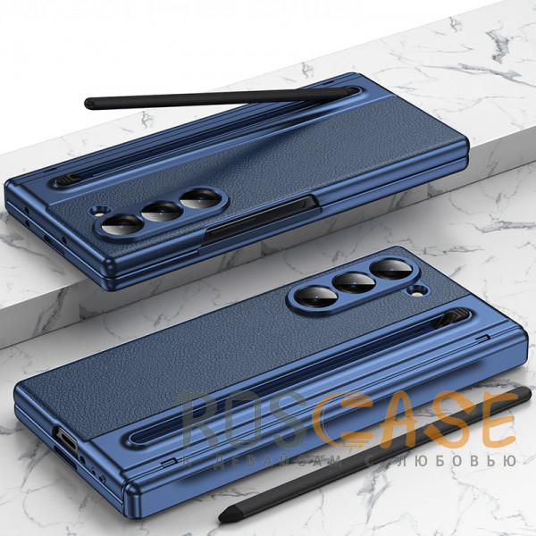 Фотография Темно-синий Чехол 3D с кожаной вставкой и стилусом для Samsung Galaxy Z Fold 6