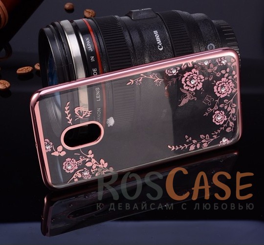 Фотография Розовый золотой/Розовые цветы Прозрачный чехол со стразами для Meizu Pro 6 с глянцевым бампером