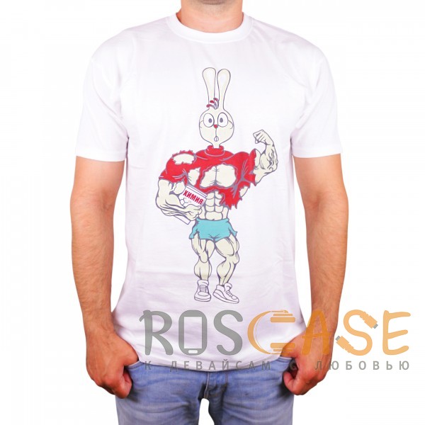 Фото Белый Muscle Rabbit | Мужская футболка со спортивным принтом "Кролик - Винни Пух"