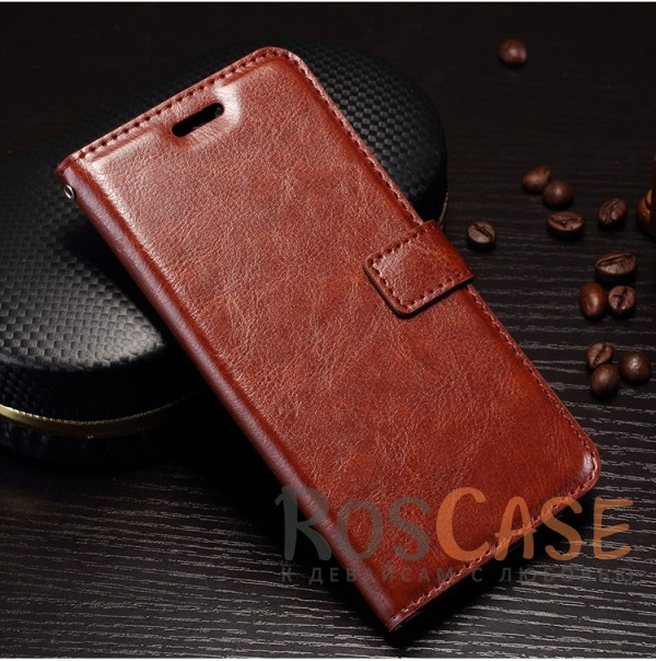 Фото Коричневый Wallet | Кожаный чехол-кошелек с внутренними карманами для OnePlus 5