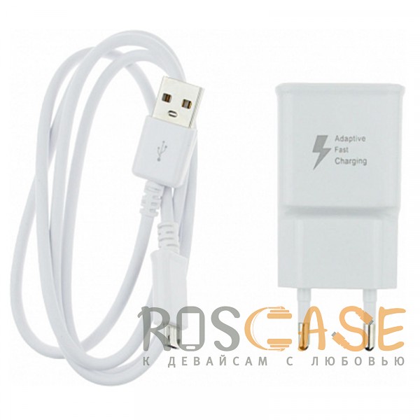 Фотография Белый Samsung | Сетевое зарядное устройство Fast Travel Charger 1 USB 2A + кабель microUSB (100 см)