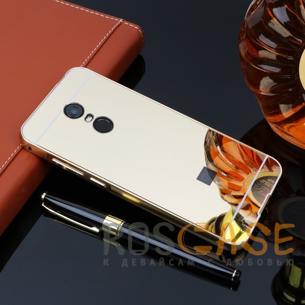 Фото Золотой Металлический бампер для Xiaomi Redmi 5 Plus / Redmi Note 5 (Single Camera) с зеркальной вставкой