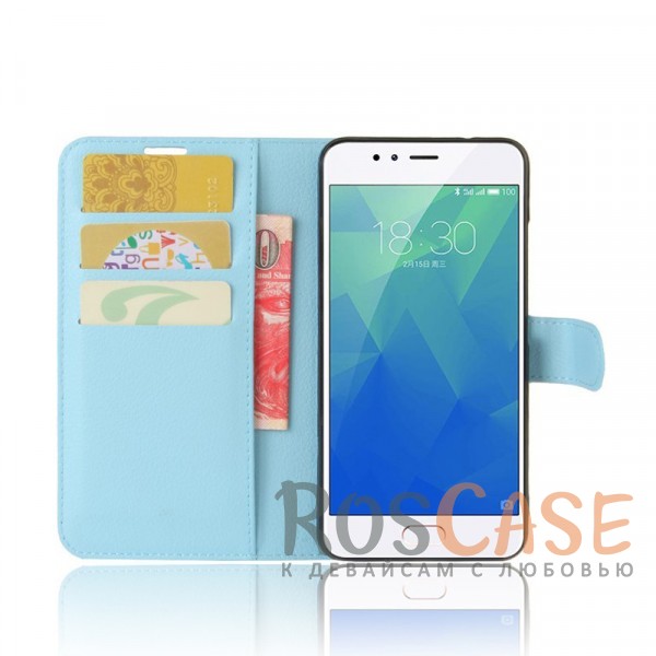 Фотография Голубой Wallet | Кожаный чехол-кошелек с внутренними карманами для Meizu M5s