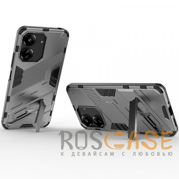 Фотография Серый Megatron | Противоударный чехол-подставка для Xiaomi Redmi 13C / Poco C65 4G с защитой камеры