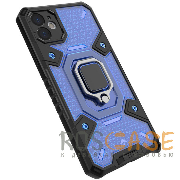 Фото Синий Honeycomb Armor | Противоударный чехол с защитой камеры и кольцом для iPhone 12