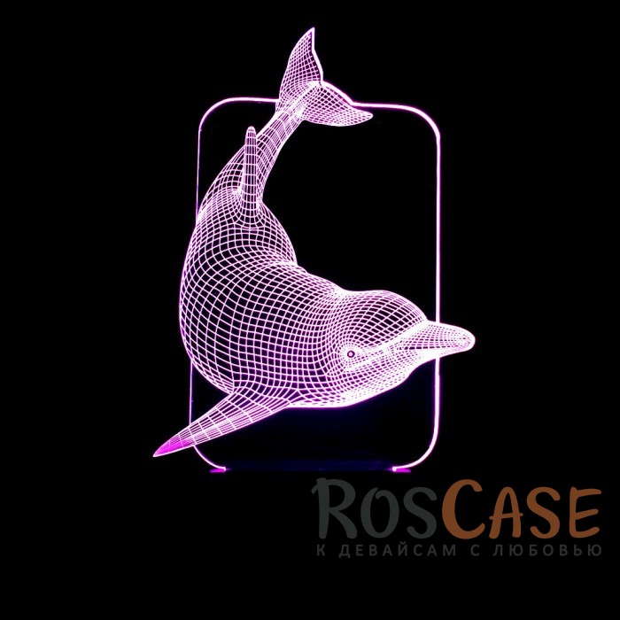 Фото Светодиодный 3D светильник-ночник с проекцией объемного изображения "Дельфин"