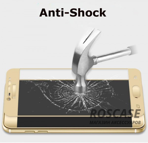 Фотография Золотой Защитное стекло с цветной рамкой на весь экран с олеофобным покрытием "анти-отпечатки" для Samsung Galaxy C7