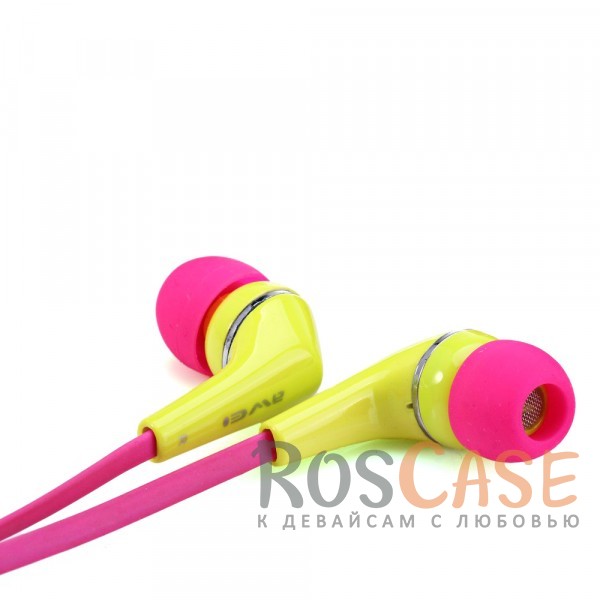 Фотография Розовый / Желтый Стильные вакуумные наушники AWEI Q7i в алюминиевом корпусе с микрофоном