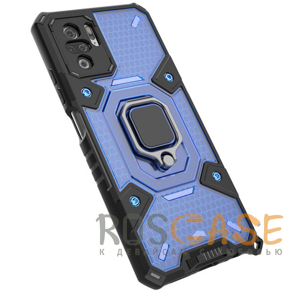 Фото Синий Honeycomb Armor | Противоударный чехол с защитой камеры и кольцом для Xiaomi Redmi Note 10 / 10S