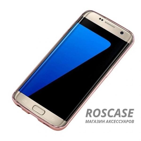 Фото Розовый золотой/Розовые цветы Прозрачный чехол со стразами для Samsung G935F Galaxy S7 Edge с глянцевым бампером