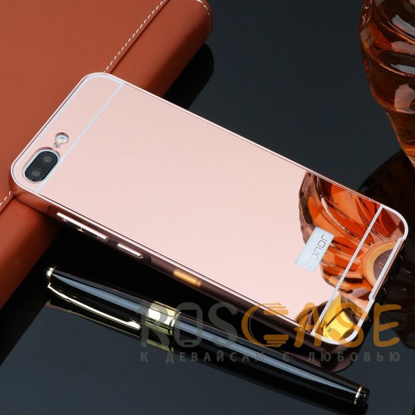 Фотография Розовый Металлический бампер для Huawei Honor 10 с зеркальной вставкой