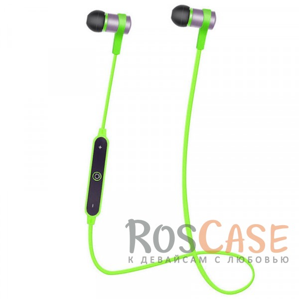 Фото Зеленый s6-1 | Спортивные беспроводные Bluetooth наушники с пультом управления и микрофоном