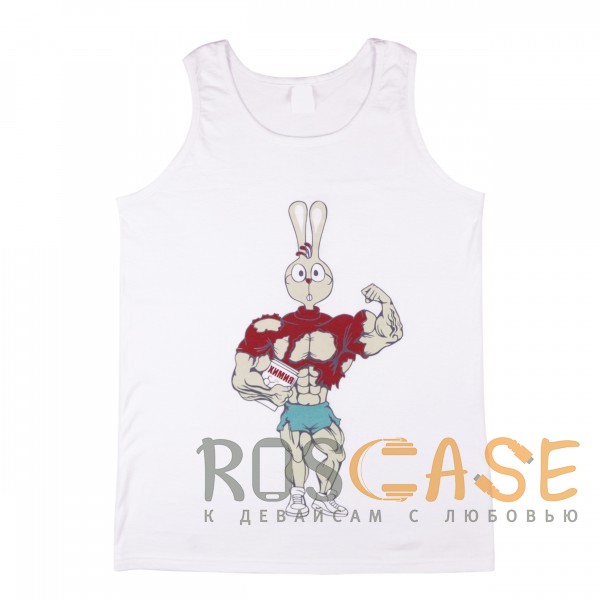 Изображение Белый Muscle Rabbit | Мужская майка со спортивным принтом "Кролик - Винни Пух"