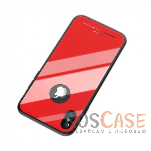 

Ультратонкая гладкая накладка с панелью из закаленного стекла для Apple iPhone X (5.8") (Красный / Red)