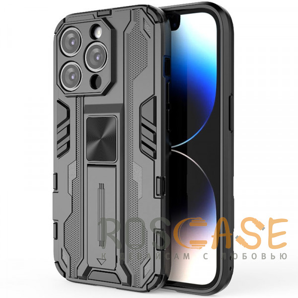 Фото Черный Galvatron | Противоударный чехол-подставка для iPhone 13 Pro с защитой камеры