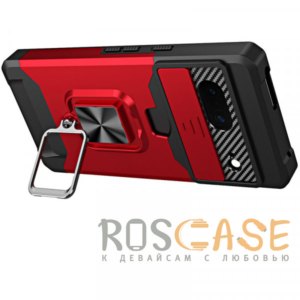 Изображение Красный Multi Case | Чехол с кольцом, отделением для карты и шторкой камеры для Google Pixel 7