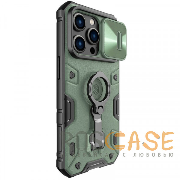 Фотография Темно-зеленый Nillkin CamShield Armor Magnetic | Противоударный чехол для магнитной зарядки с кольцом для iPhone 14 Pro с защитой камеры