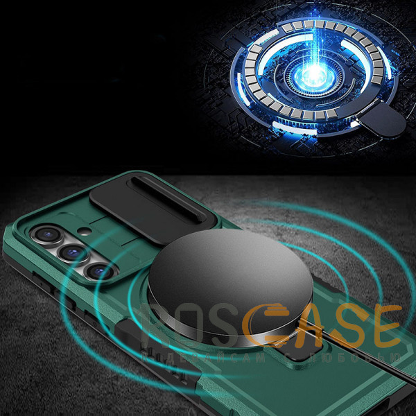 Фотография Темно-зеленый CamShield MagSafe | Противоударный чехол для Samsung Galaxy S24 FE со шторкой для камеры