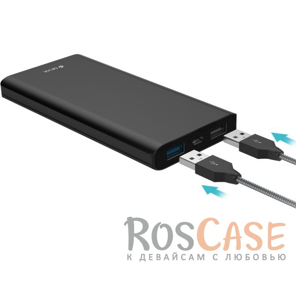 Изображение Черный Портативное зарядное устройство 10000mAh 2 USB с функцией быстрой зарядки и кабелем в комплекте