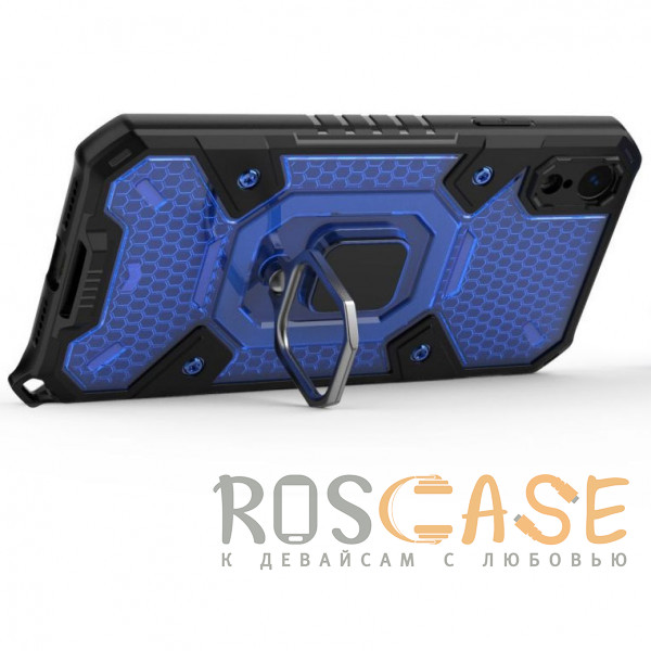 Изображение Синий Honeycomb Armor | Противоударный чехол с защитой камеры и кольцом для iPhone XR