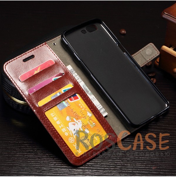 Фото Коричневый Wallet | Кожаный чехол-кошелек с внутренними карманами для OnePlus 5