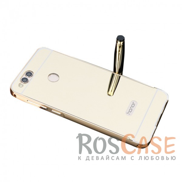 Фотография Золотой Металлический бампер для Huawei Honor 7X с зеркальной вставкой