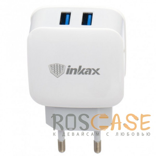 Изображение Белый Inkax CD-28 | Сетевое зарядное устройство на два выхода USB (2,1А) + кабель MicroUSB