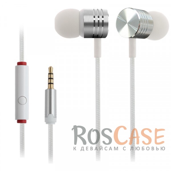 Фото Белый Headset EF-E4 | Вакуумные наушники с плетеным кабелем и микрофоном