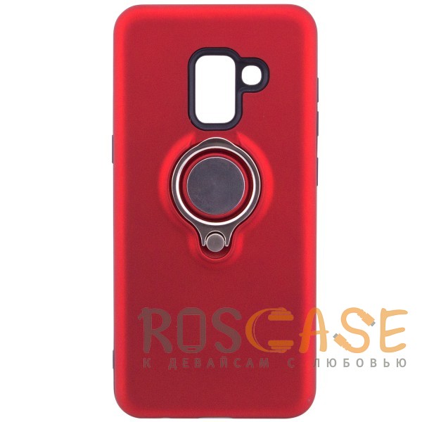 Фото Красный Deen | Матовый чехол для Samsung A530 Galaxy A8 (2018) с креплением под магнитный держатель и кольцом-подставкой