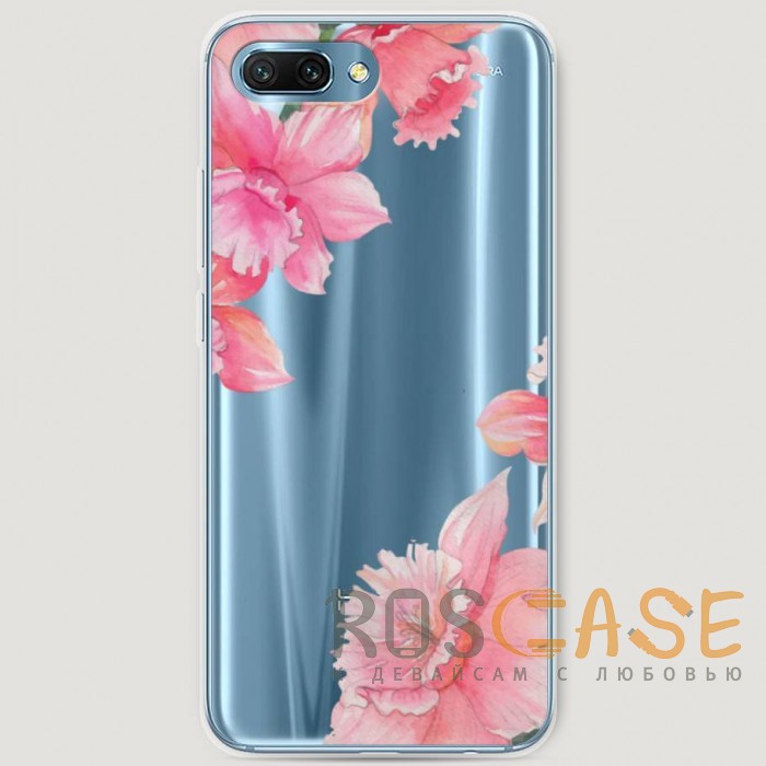 Фото RosCase | Силиконовый чехол Розовые цветочные уголки на Huawei Honor 10