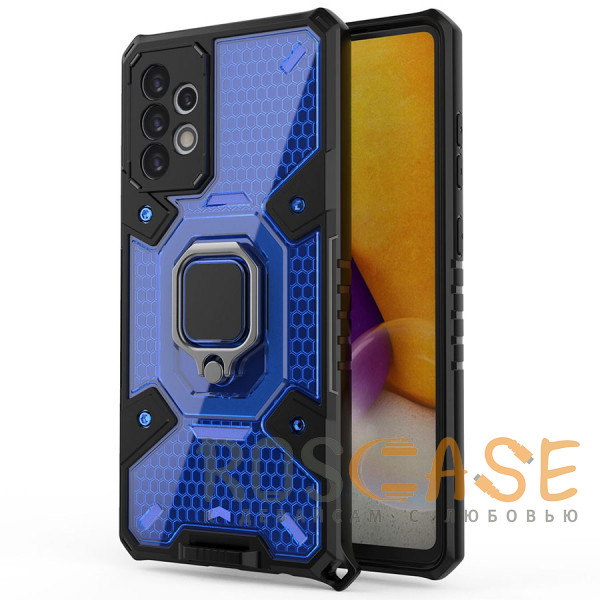 Фото Синий Honeycomb Armor | Противоударный чехол с защитой камеры и кольцом для Samsung Galaxy A52 / A52s