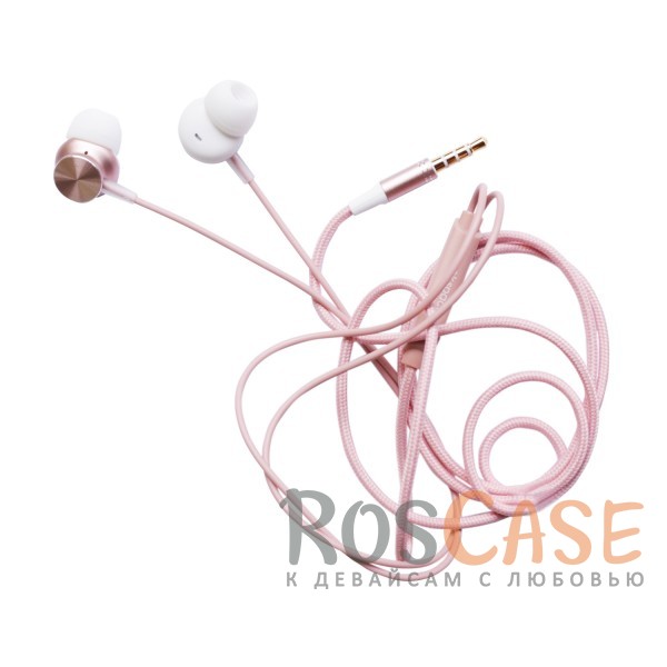 Изображение Розовый / Rose Gold ROCK Y2 | Наушники с плетеным кабелем и пультом