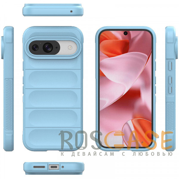 Фото Голубой Flex Silicone | Противоударный чехол для Google Pixel 9 / 9 Pro с защитой камеры и микрофиброй