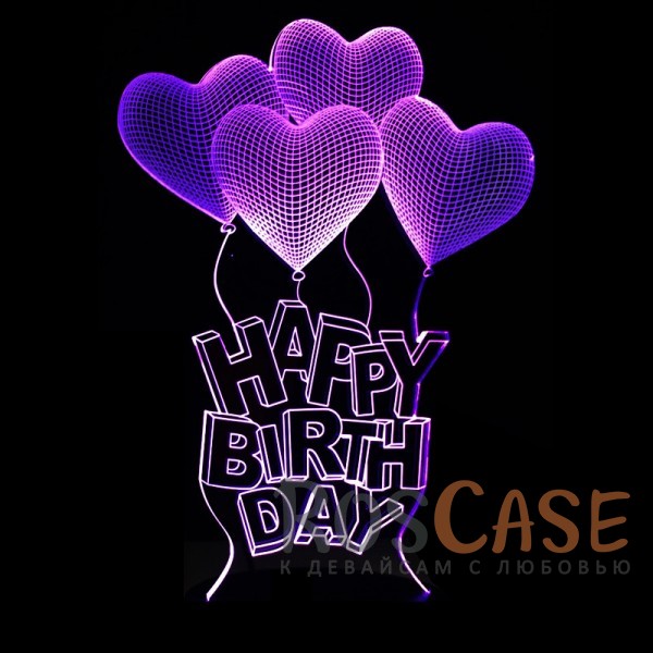 Фото Happy Birthday Светодиодный 3D светильник-ночник с проекцией объемного изображения "Шарики Happy Birthday"