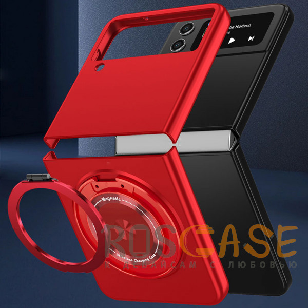 Фото Красный Matte Shield Ring | Тонкий пластиковый чехол с кольцом Magsafe для Samsung Galaxy Z Flip 4
