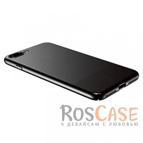 Фотография Черный Тонкий глянцевый чехол-накладка Baseus Luminary с линейным узором и металлизированной окантовкой для Apple iPhone 7 plus / 8 plus (5.5")
