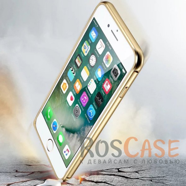 Фото Золотой Модный металлический бампер Luxurious Neon с глянцевой переливающейся вставкой на заднюю панель для Apple iPhone 7 plus / 8 plus (5.5")