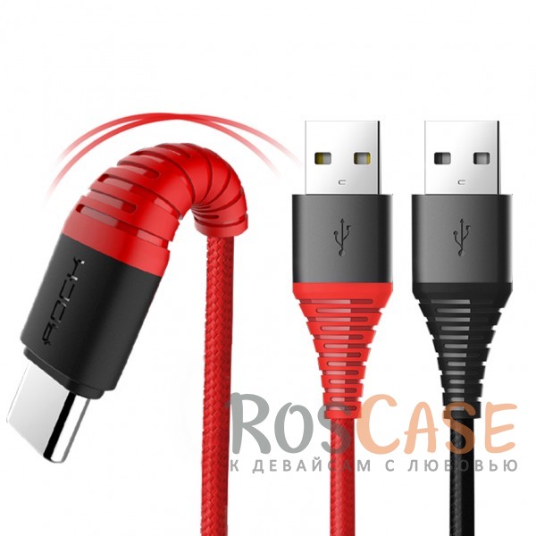 Фото ROCK Hi-Tensile | Кабель с нейлоновой оплеткой и гибкой защитой разъемов USB to Type C (25 см)