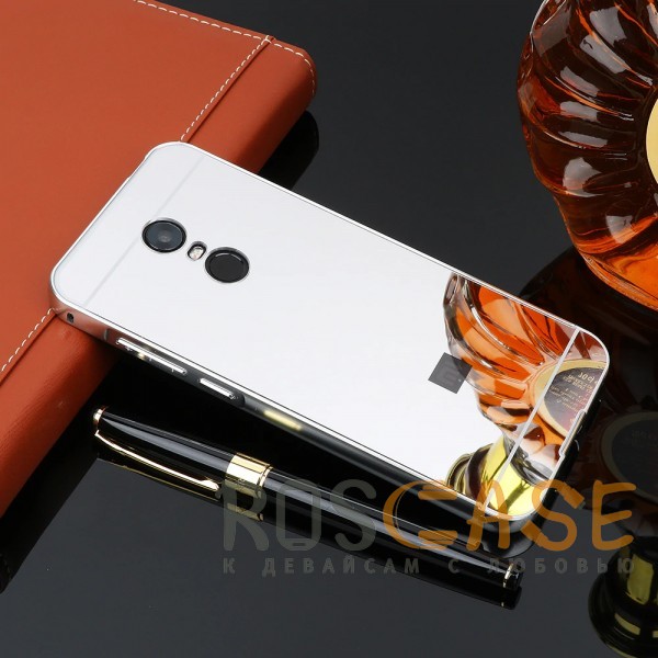 Фото Серебряный Металлический бампер для Xiaomi Redmi 5 Plus / Redmi Note 5 (Single Camera) с зеркальной вставкой