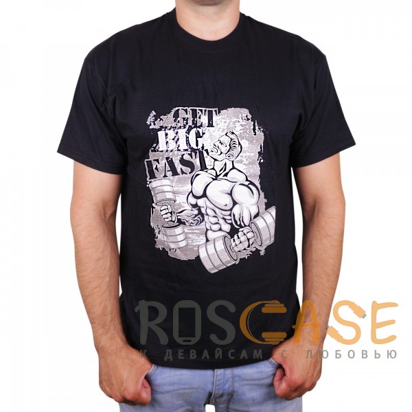 Фото Черный Muscle Rabbit | Мужская футболка с принтом качка "Get big fast"