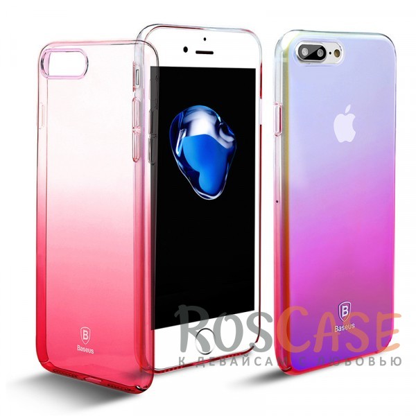 Фото Розовый Блестящая прозрачная накладка Baseus Glaze Ultrathin из тонкого пластика с бензиновым отливом и градиентной расцветкой для Apple iPhone 7 plus / 8 plus (5.5")