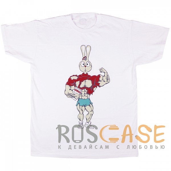 Изображение Белый Muscle Rabbit | Мужская футболка со спортивным принтом "Кролик - Винни Пух"