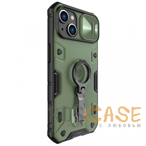 Фотография Темно-зеленый Nillkin CamShield Armor Magnetic | Противоударный чехол для магнитной зарядки с кольцом для iPhone 14 / 13 с защитой камеры