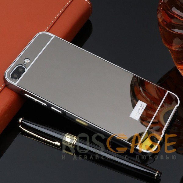 Фотография Черный Металлический бампер для Huawei Honor 10 с зеркальной вставкой