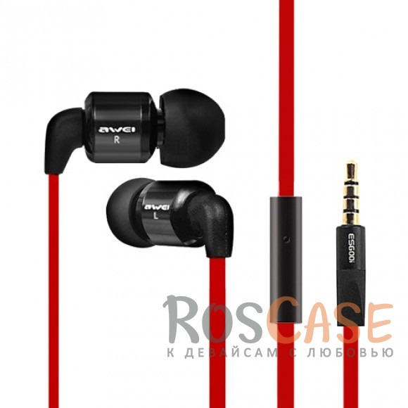 Фото Красный Модные вакуумные наушники AWEI ES600i с плоским кабелем и микрофоном