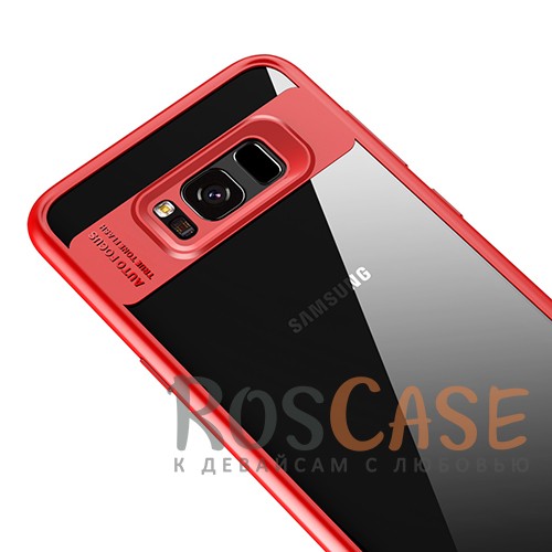 Фотография Красный / Red Прозрачный пластиковый чехол с антиударным бампером и защитой камеры для Samsung G950 Galaxy S8