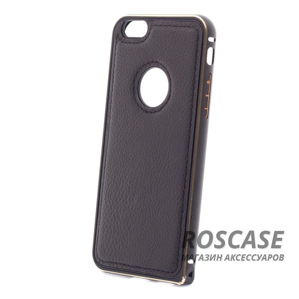 Изображение Черный Модный металлический бампер с усиленной защитой краев и кожаной задней панелью для Apple iPhone 6/6s (4.7")