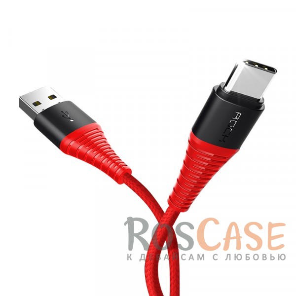 Фотография Красный / Red ROCK Hi-Tensile | Кабель с нейлоновой оплеткой и гибкой защитой разъемов USB to Type C (100 см)