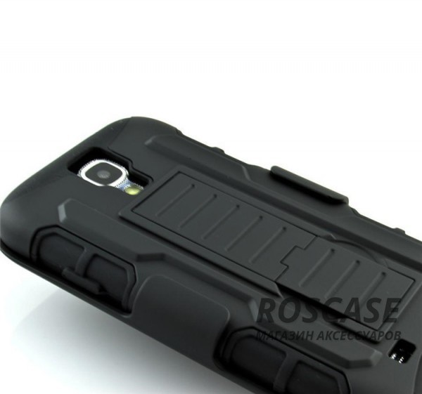 Фото Черный Антиударный чехол с тройной броней PANZER Samsung i9500 Galaxy S4 с креплением на пояс и подставкой