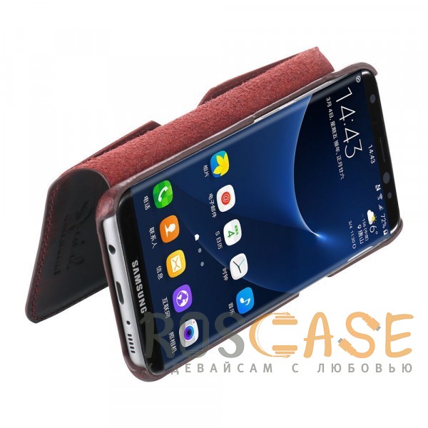 Изображение Премиальный матовый чехол-книжка из натуральной кожи с металлическими заклепками и внутренним карманом для Samsung G950 Galaxy S8 (Бордовый) (Уценка)